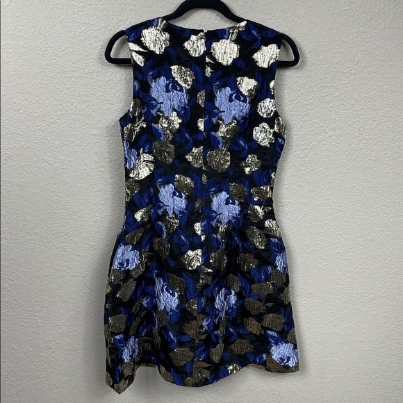 NWT Badgley Mischka Sleeveless A Line Floral Metallic Dress Blue Gold Sz 8 - Picture 5 of 11